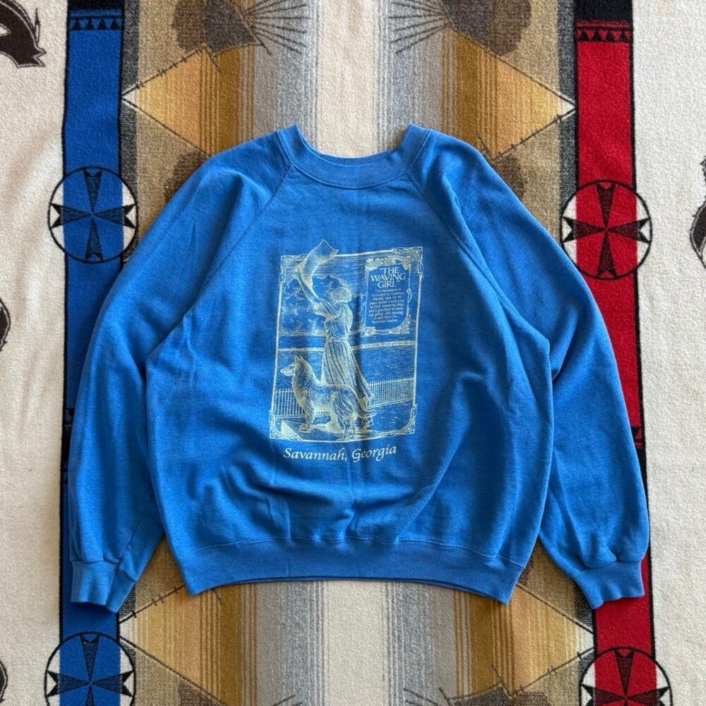 Vintage The Waving Girl Savannah Georgia Crewneck Sweatshirt Size Large USA Made